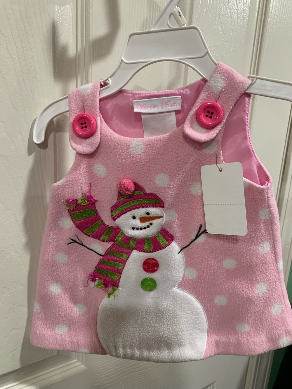Bonnie Baby Pink Polka Dot Snowman Fleece Jumper